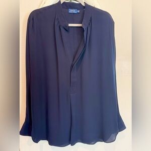 POLO Ralph Lauren 100% Silk Split Neck Tunic Navy M